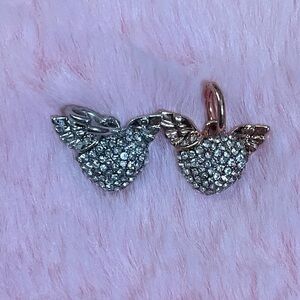 2 Pave Angel Heart with Wings Charm Bundle Set /Not Pandora